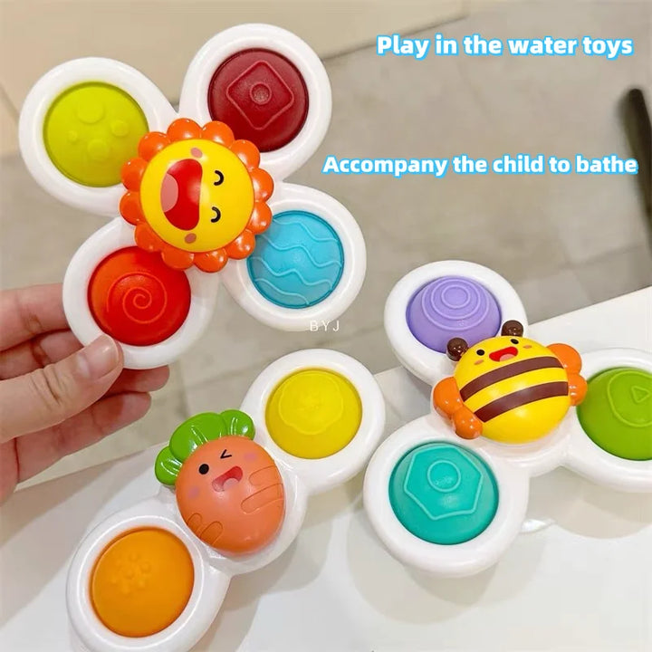 3PCS Suction Cup Spinner Toys – Cartoon Fidget Rattles for Babies