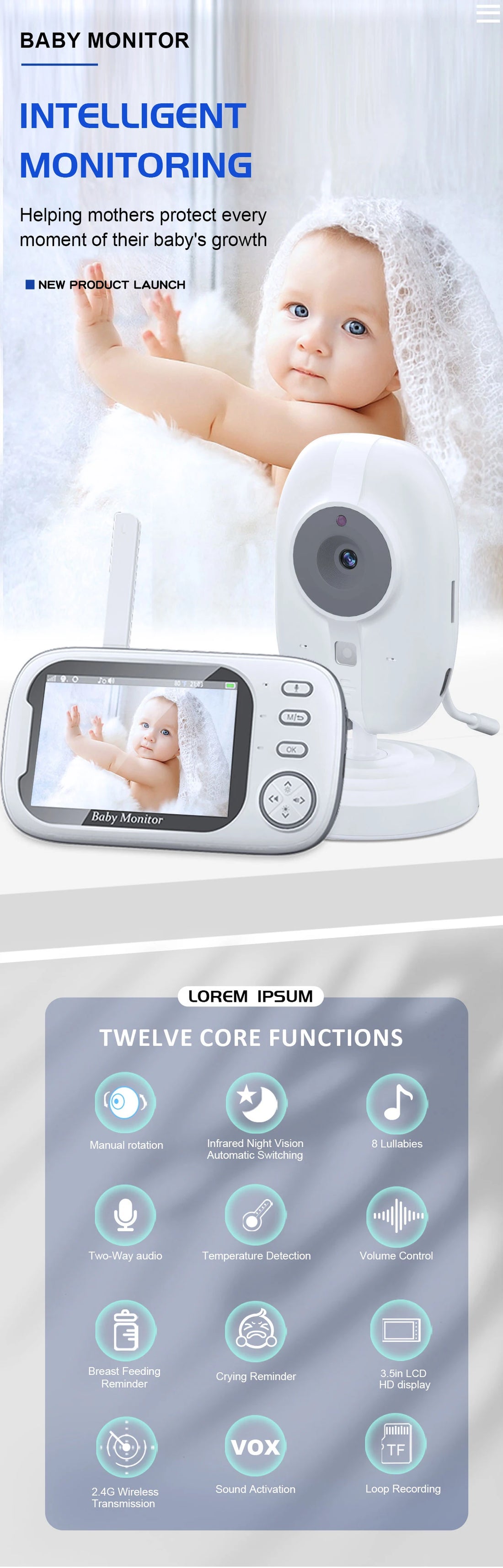 3.5" Video Baby Monitor with Night Vision