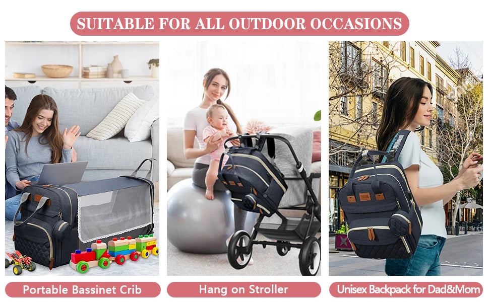 3-in-1 Foldable Diaper Bag Backpack with USB