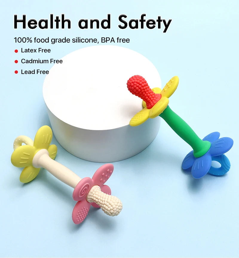 2-in-1 Silicone Flower Teether – Soft, BPA-Free Baby Toy