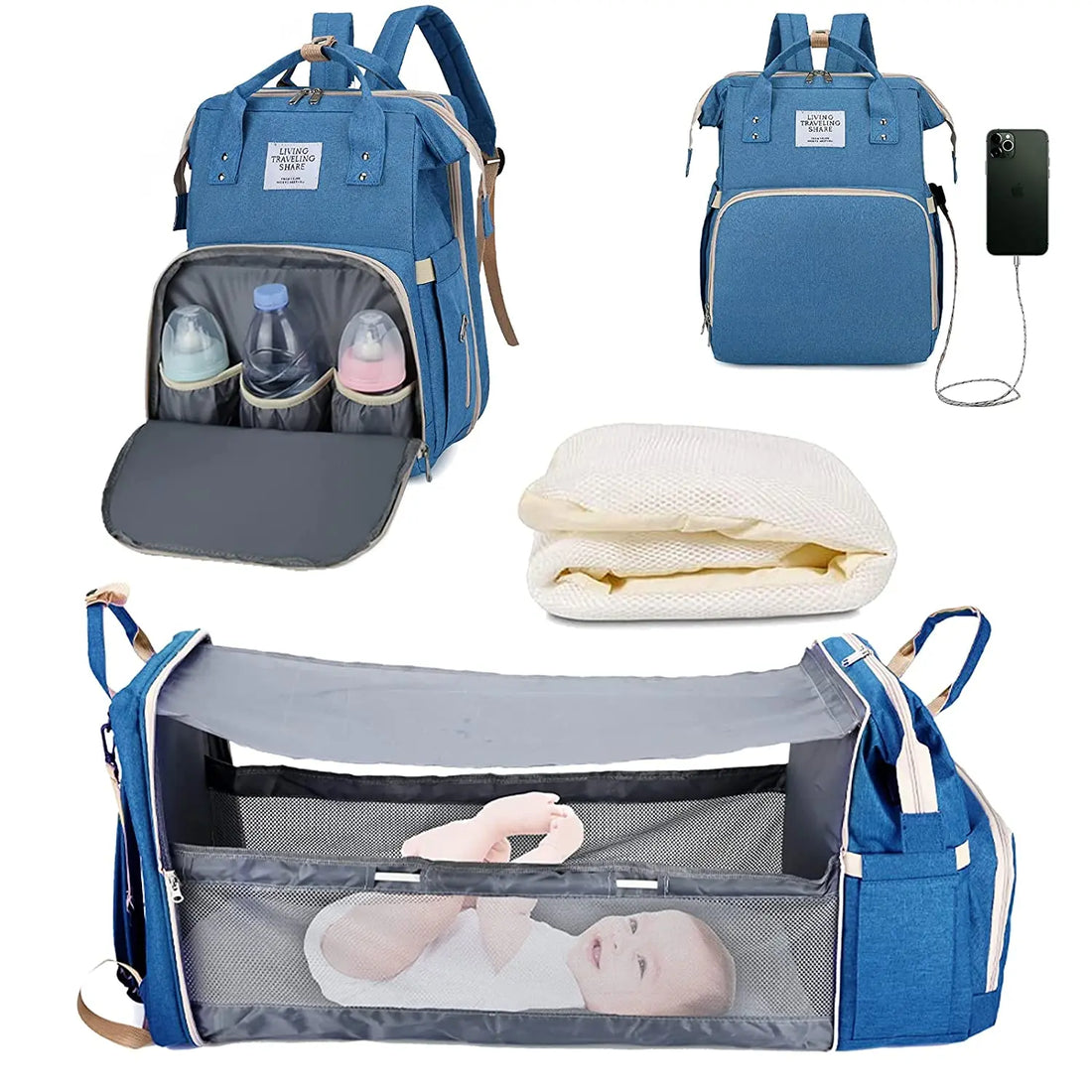 3-in-1 Foldable Diaper Bag Backpack with USB