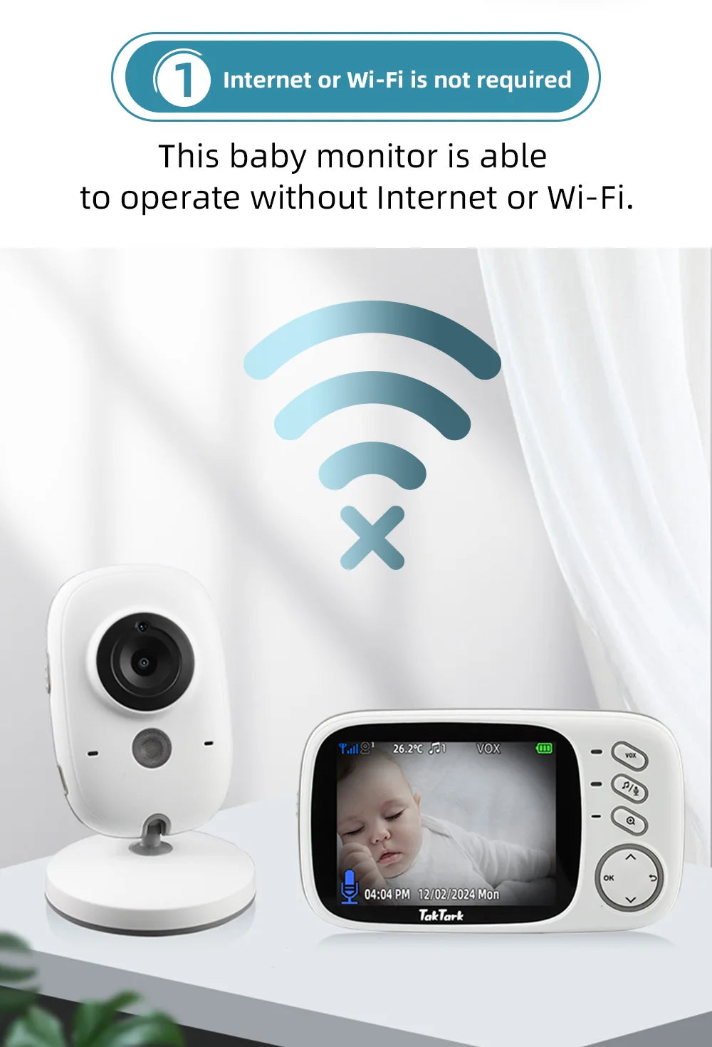 TakTark 3.2" Wireless Video Baby Monitor – Night Vision & Lullabies
