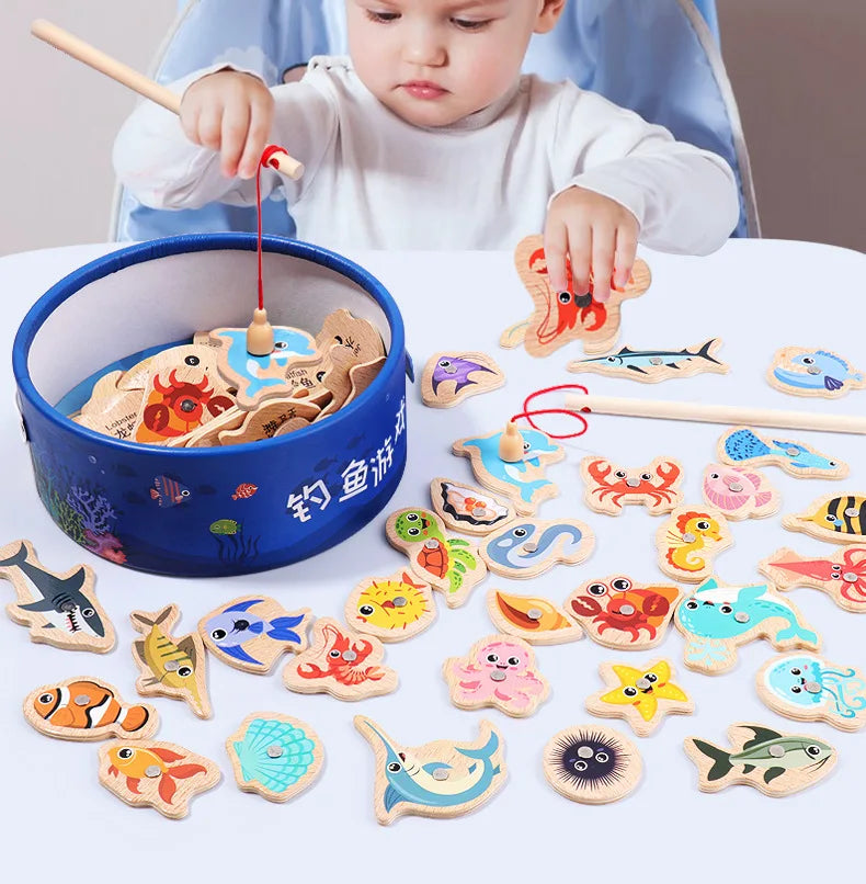Montessori Wooden Fishing Toy – Marine Life Game