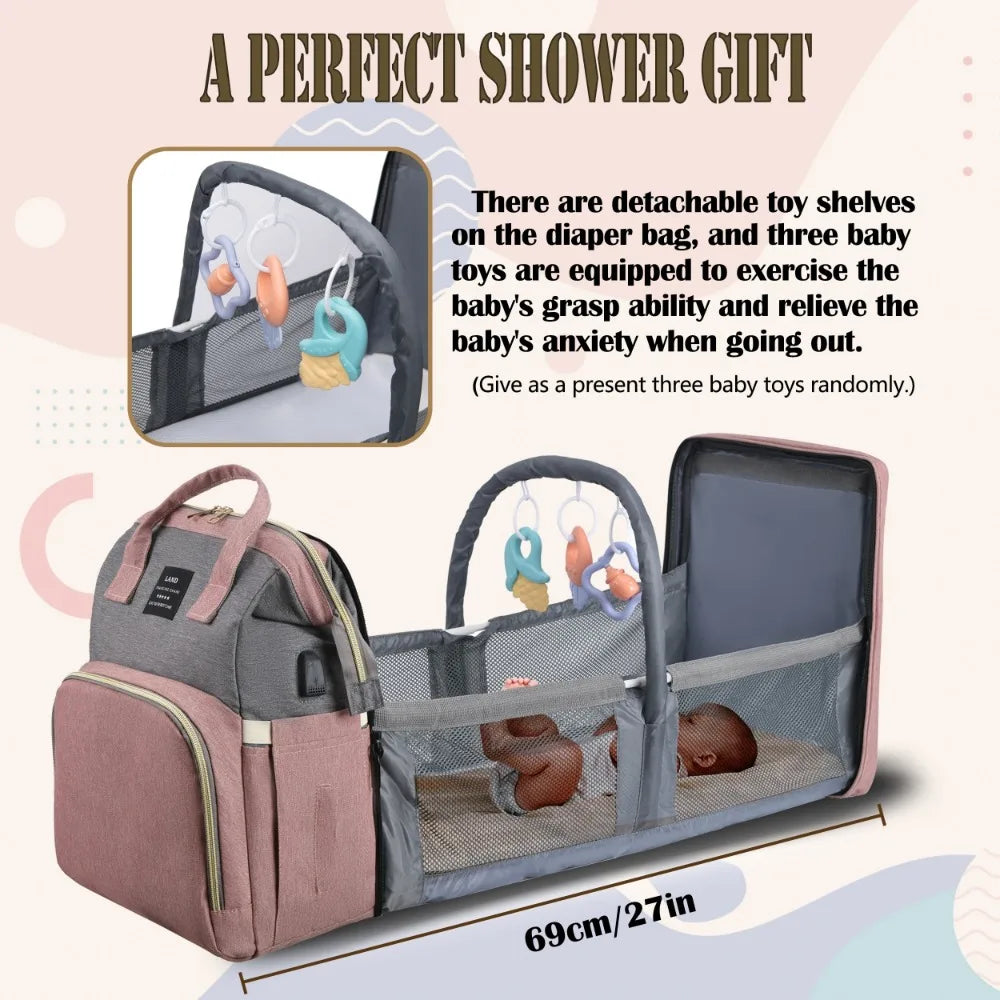 Portable Mommy Bag with Foldable Crib – Travel Diaper Backpack