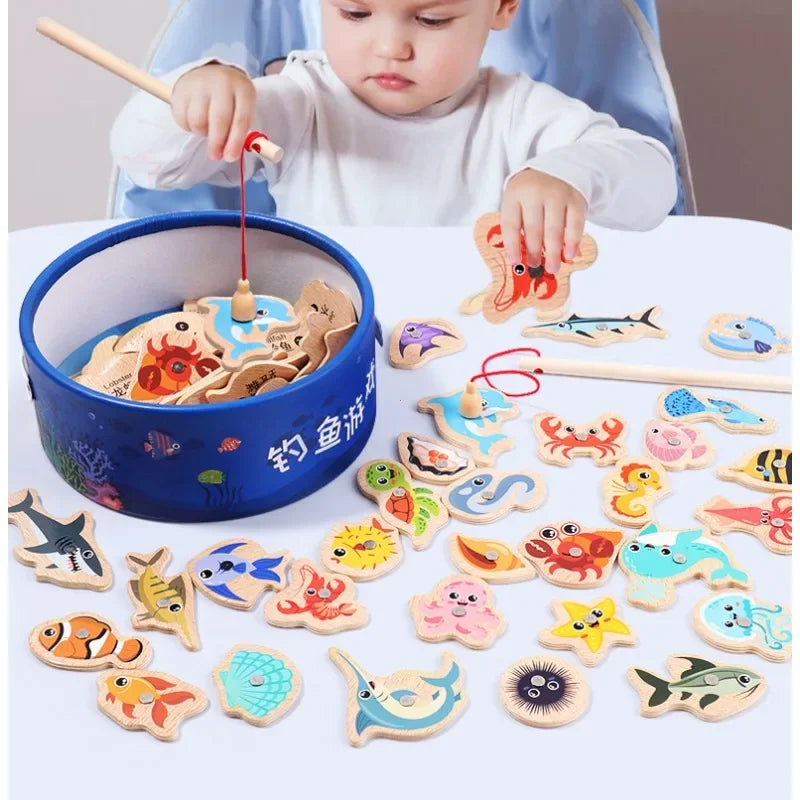 Montessori Wooden Fishing Toy – Marine Life Game