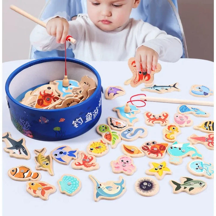 Montessori Wooden Fishing Toy – Marine Life Game
