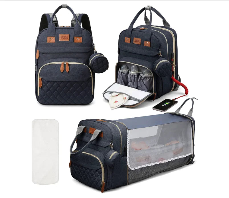 3-in-1 Foldable Diaper Bag Backpack with USB