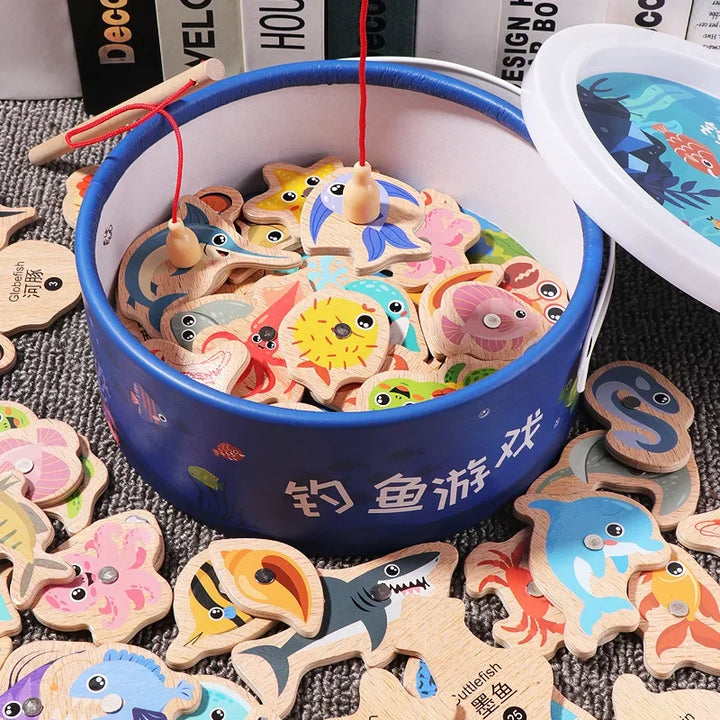 Montessori Wooden Fishing Toy – Marine Life Game