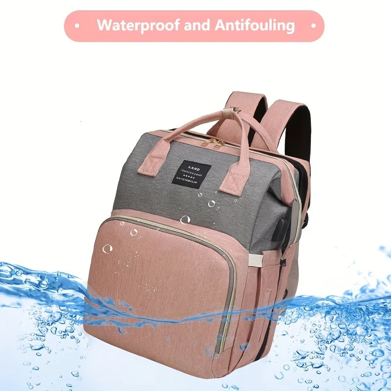 Portable Mommy Bag with Foldable Crib – Travel Diaper Backpack