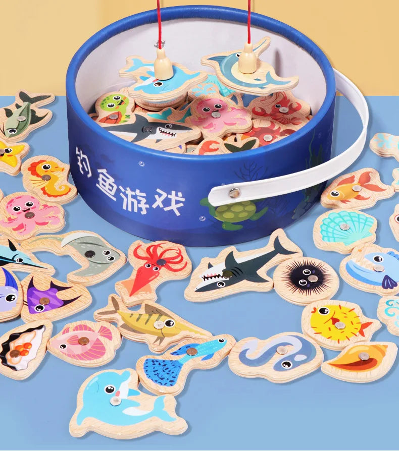 Montessori Wooden Fishing Toy – Marine Life Game