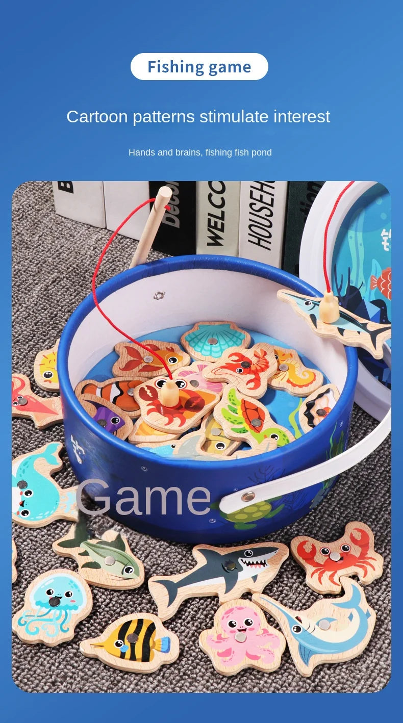 Montessori Wooden Fishing Toy – Marine Life Game