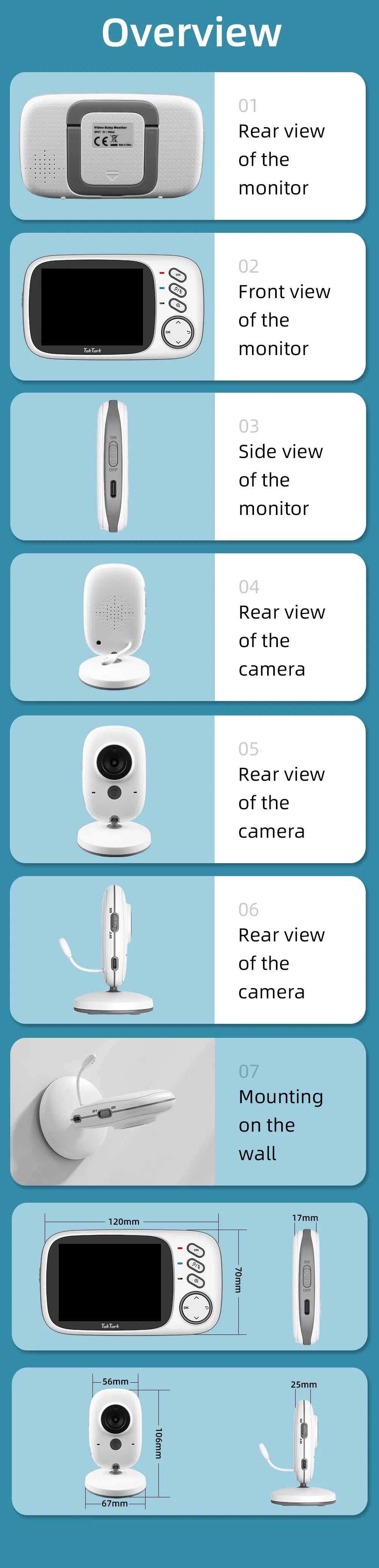 TakTark 3.2" Wireless Video Baby Monitor – Night Vision & Lullabies