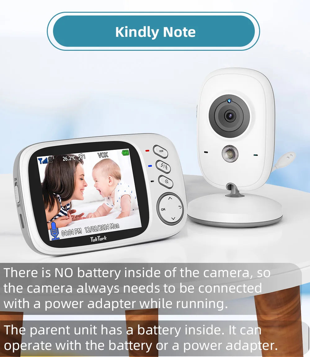 TakTark 3.2" Wireless Video Baby Monitor – Night Vision & Lullabies