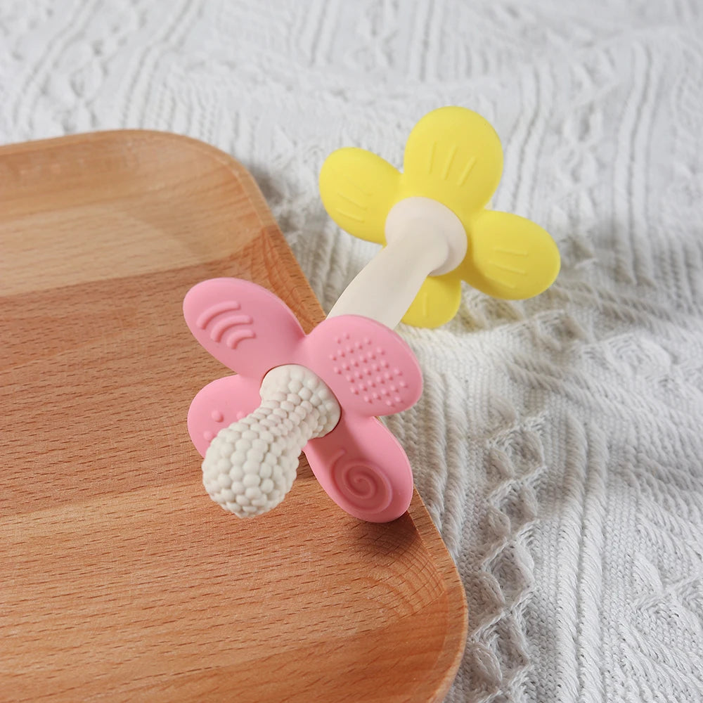 2-in-1 Silicone Flower Teether – Soft, BPA-Free Baby Toy