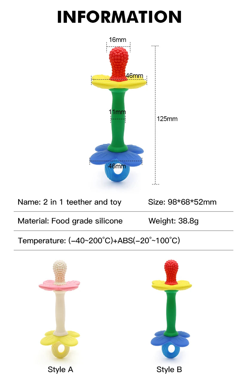 2-in-1 Silicone Flower Teether – Soft, BPA-Free Baby Toy