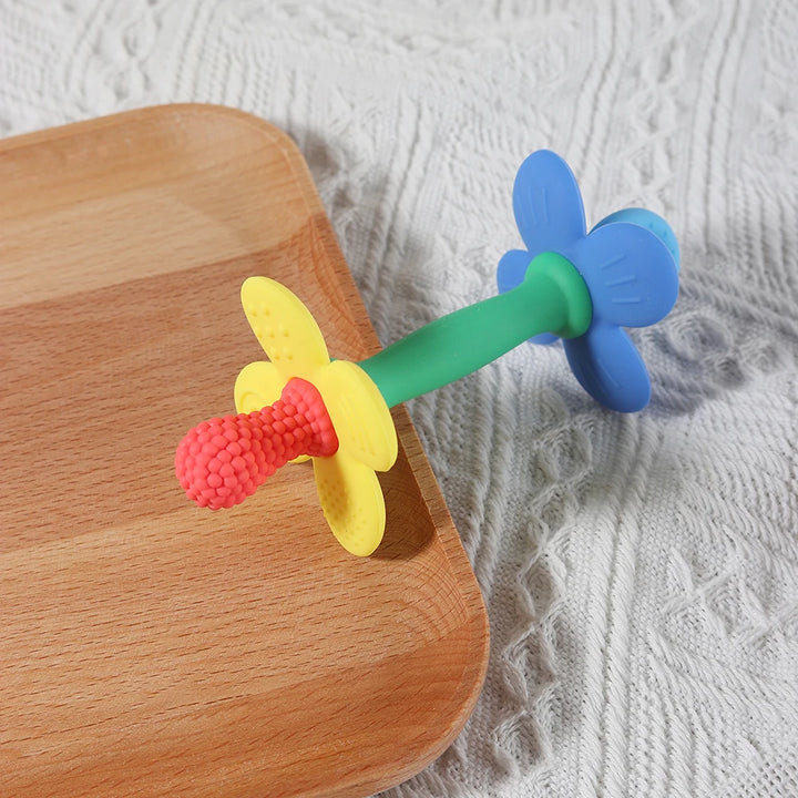 2-in-1 Silicone Flower Teether – Soft, BPA-Free Baby Toy