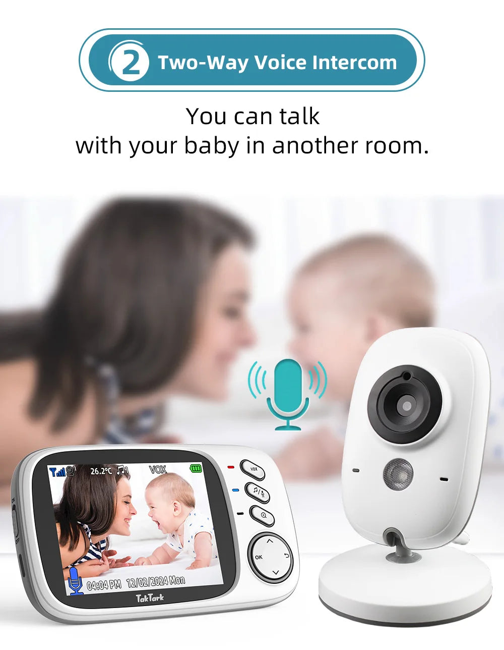 TakTark 3.2" Wireless Video Baby Monitor – Night Vision & Lullabies