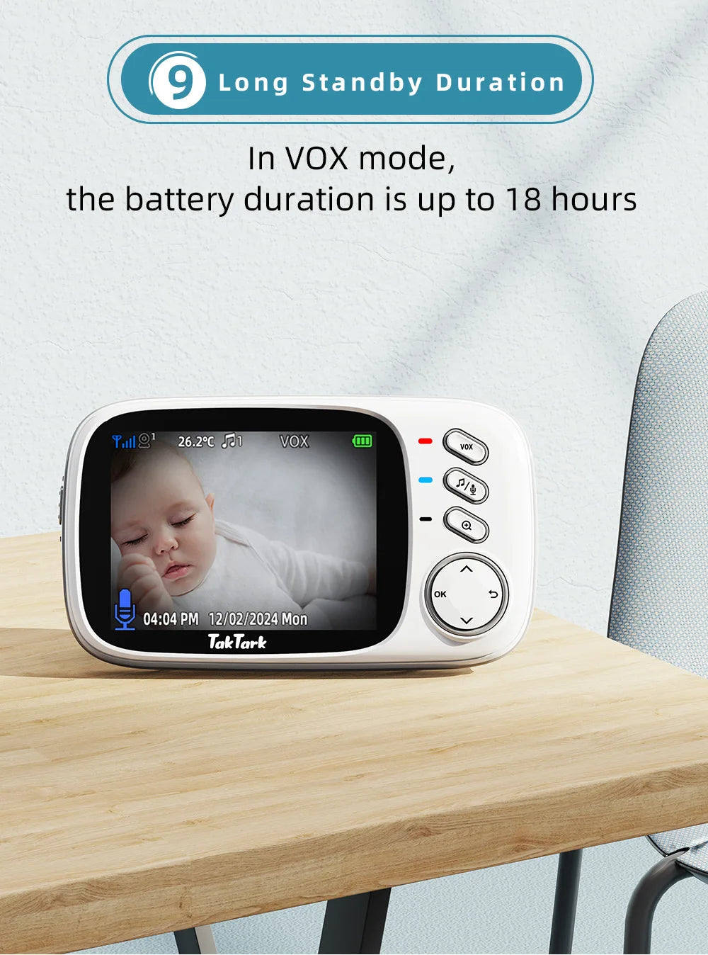 TakTark 3.2" Wireless Video Baby Monitor – Night Vision & Lullabies