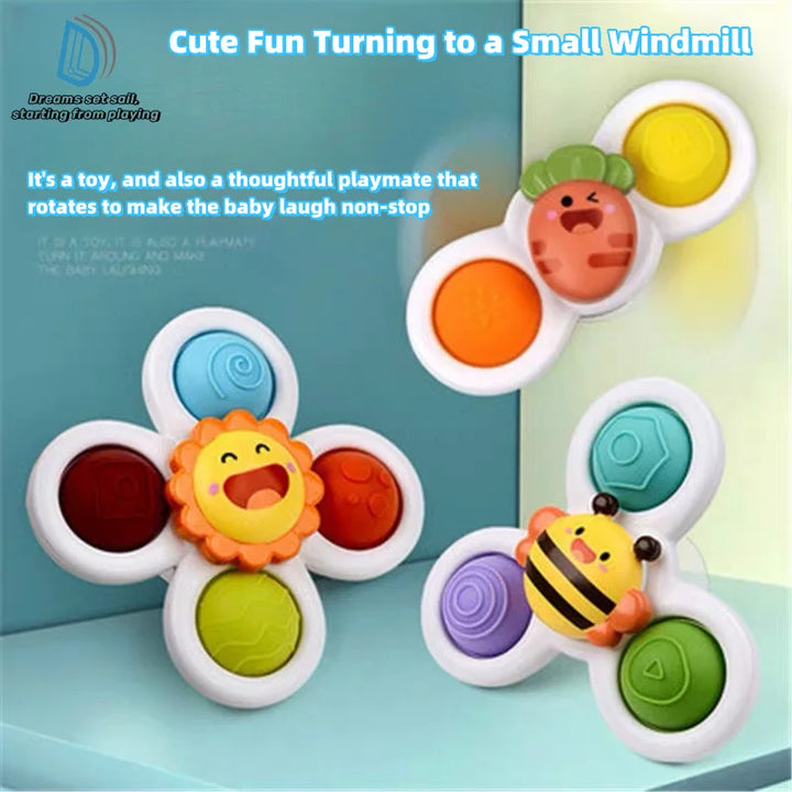 3PCS Suction Cup Spinner Toys – Cartoon Fidget Rattles for Babies