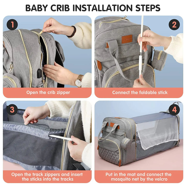 3-in-1 Foldable Diaper Bag Backpack with USB