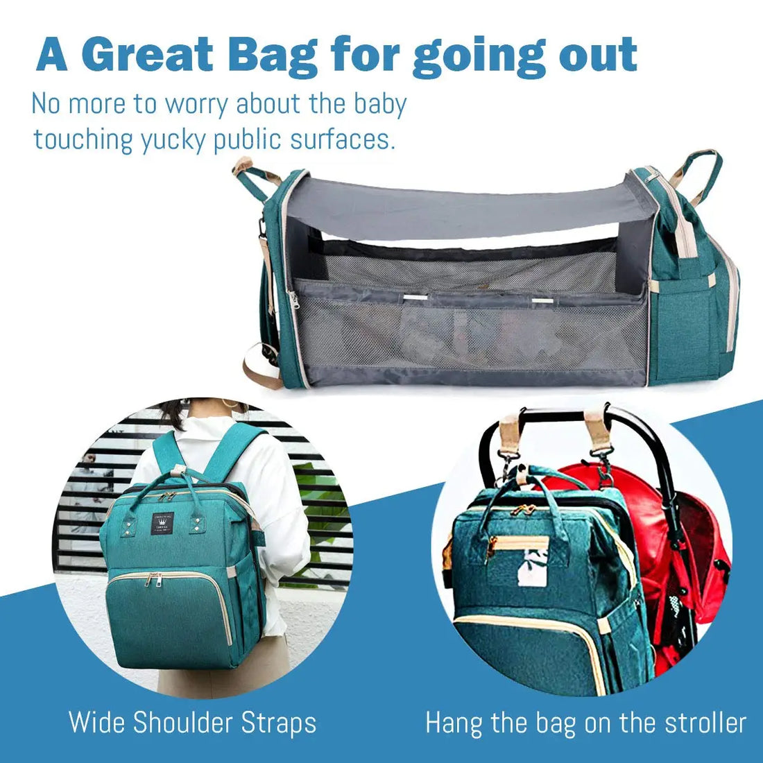 3-in-1 Foldable Diaper Bag Backpack with USB