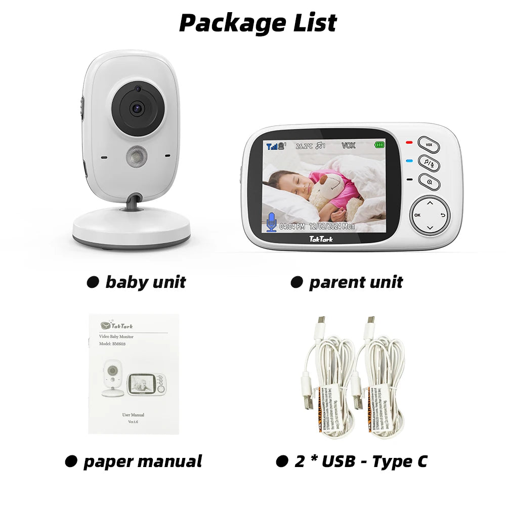 TakTark 3.2" Wireless Video Baby Monitor – Night Vision & Lullabies