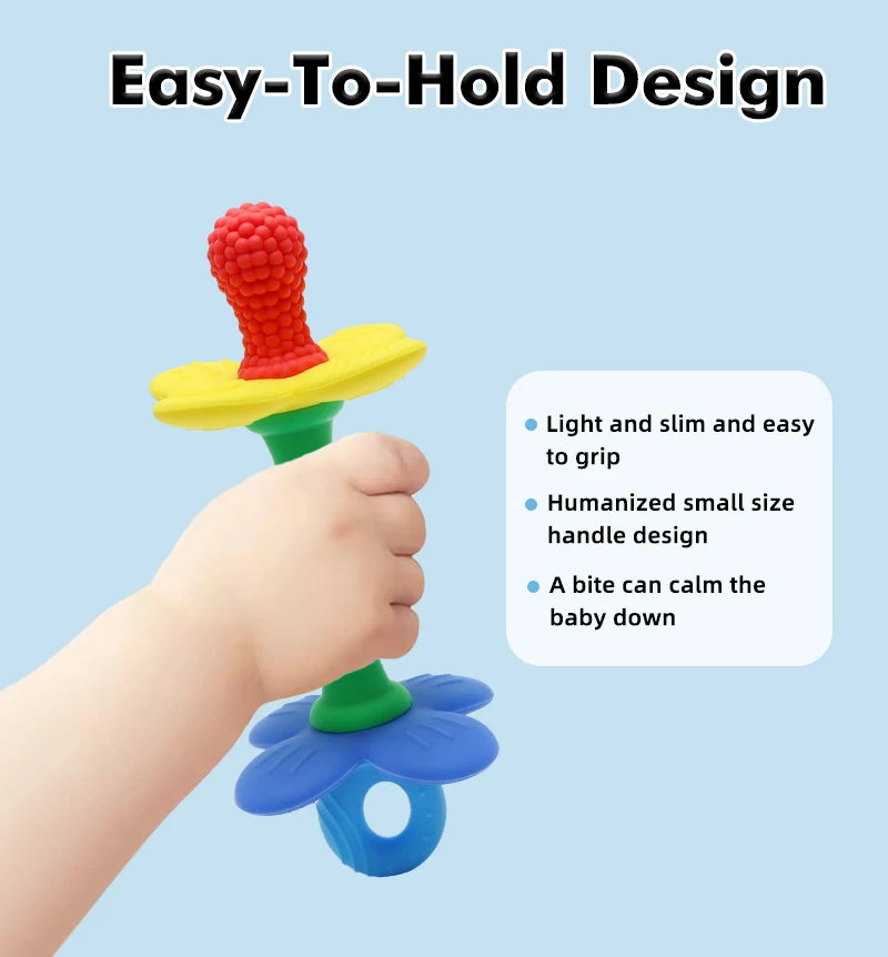 2-in-1 Silicone Flower Teether – Soft, BPA-Free Baby Toy