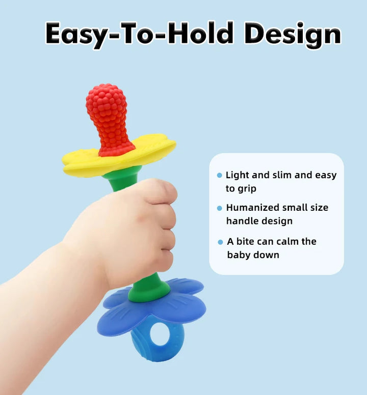2-in-1 Silicone Flower Teether – Soft, BPA-Free Baby Toy