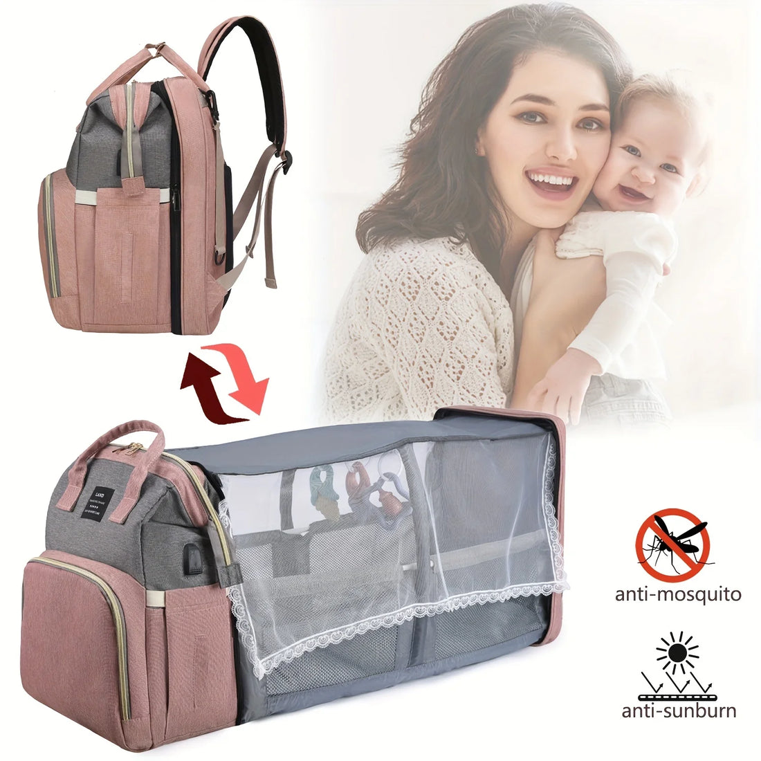 Portable Mommy Bag with Foldable Crib – Travel Diaper Backpack