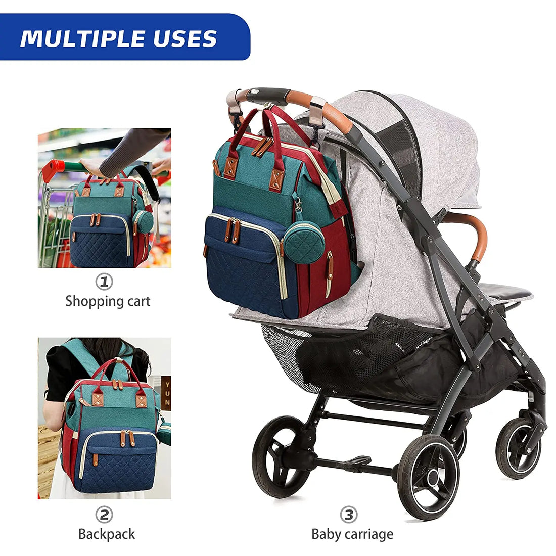 3-in-1 Foldable Diaper Bag Backpack with USB