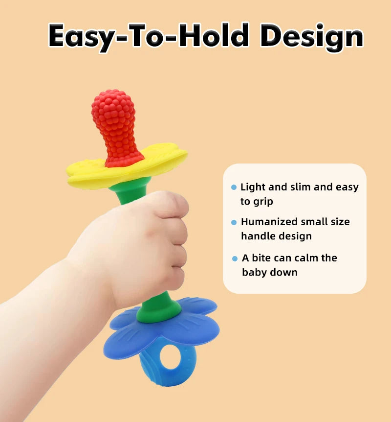 2-in-1 Silicone Flower Teether – Soft, BPA-Free Baby Toy