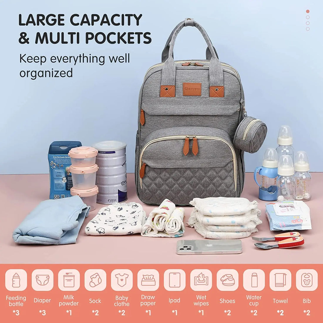 3-in-1 Foldable Diaper Bag Backpack with USB