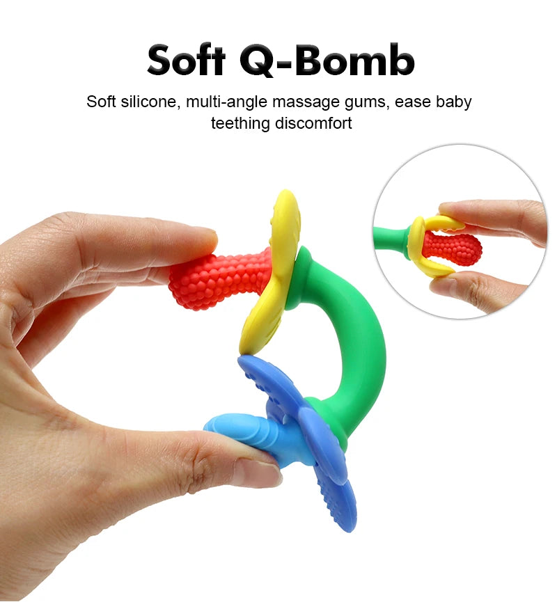 2-in-1 Silicone Flower Teether – Soft, BPA-Free Baby Toy