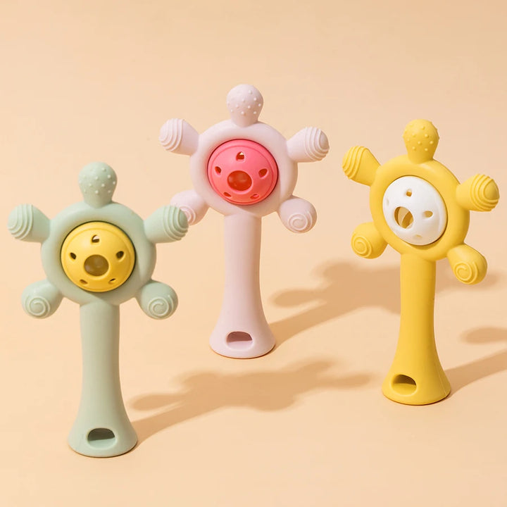 Colorful Silicone Teether & Rattle Toy – Sensory Ring for Babies