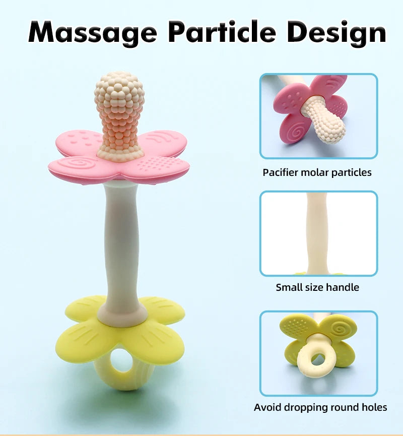 2-in-1 Silicone Flower Teether – Soft, BPA-Free Baby Toy