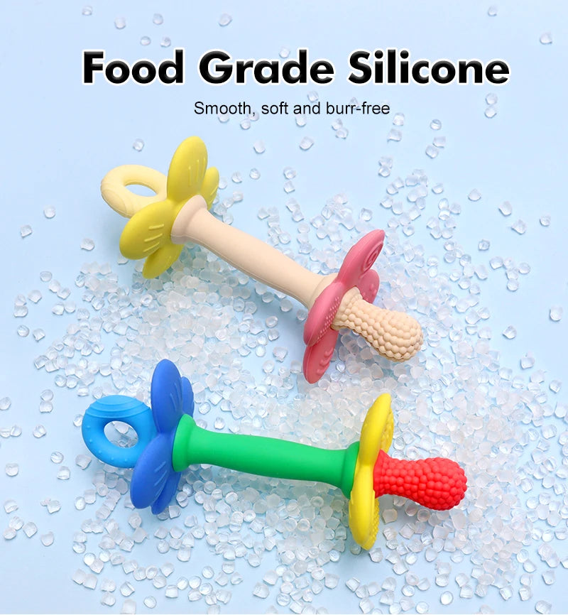 2-in-1 Silicone Flower Teether – Soft, BPA-Free Baby Toy