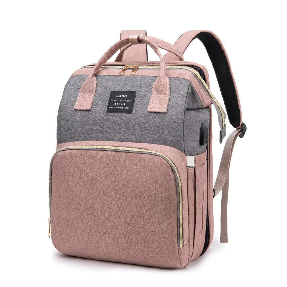 Portable Mommy Bag with Foldable Crib – Travel Diaper Backpack