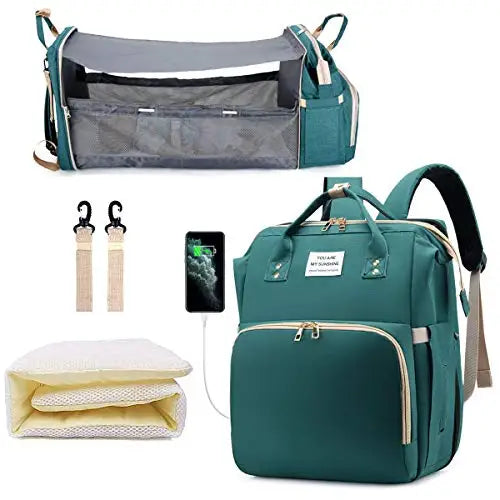 3-in-1 Foldable Diaper Bag Backpack with USB