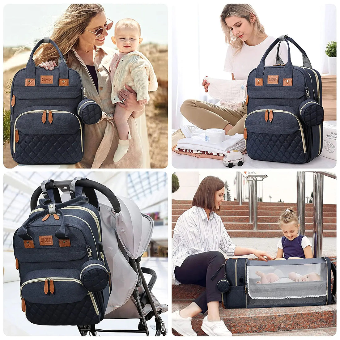 3-in-1 Foldable Diaper Bag Backpack with USB
