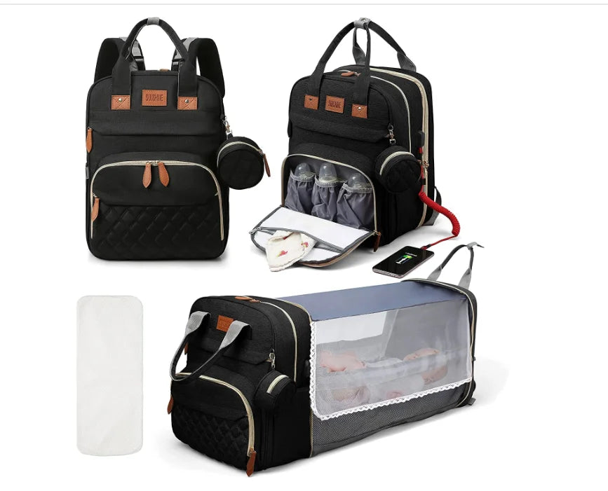 3-in-1 Foldable Diaper Bag Backpack with USB