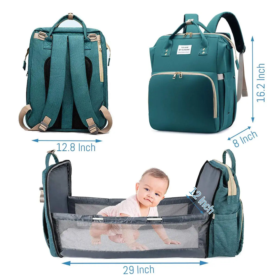 3-in-1 Foldable Diaper Bag Backpack with USB