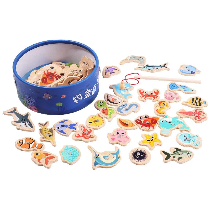 Montessori Wooden Fishing Toy – Marine Life Game