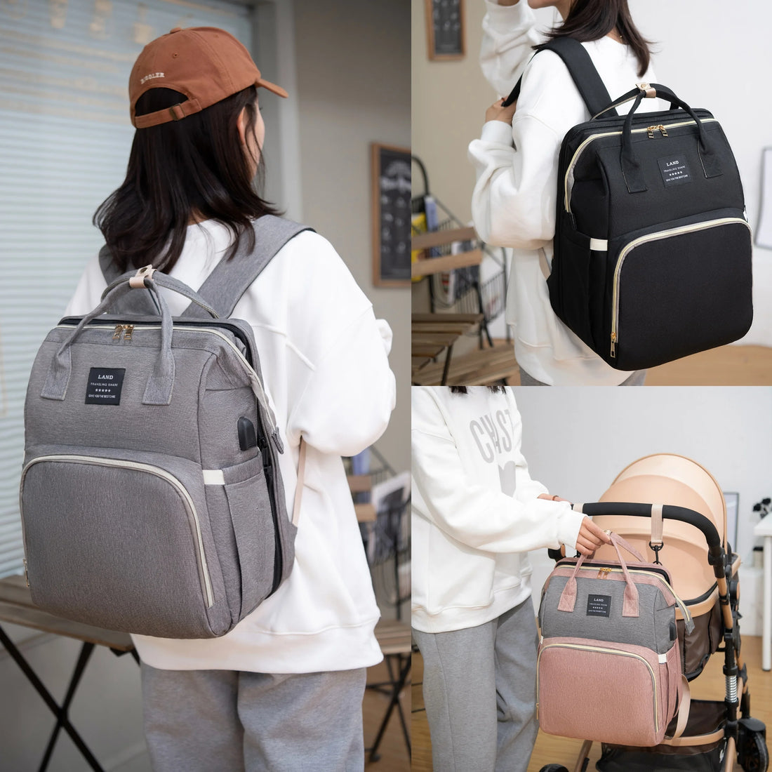 Portable Mommy Bag with Foldable Crib – Travel Diaper Backpack