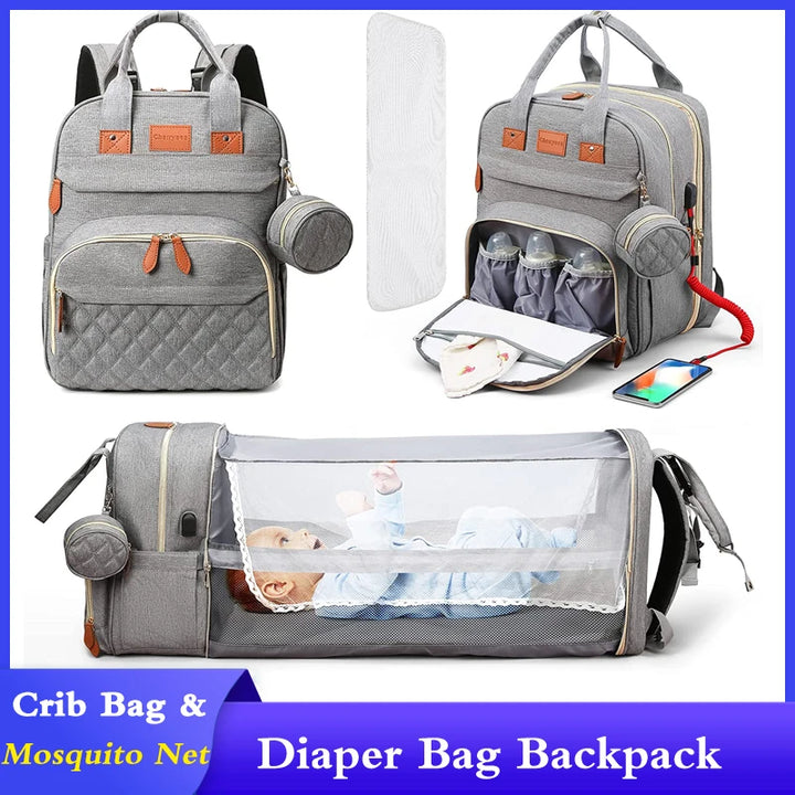 3-in-1 Foldable Diaper Bag Backpack with USB