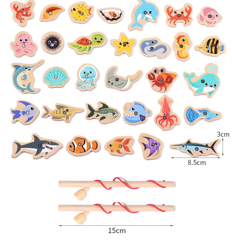 Montessori Wooden Fishing Toy – Marine Life Game
