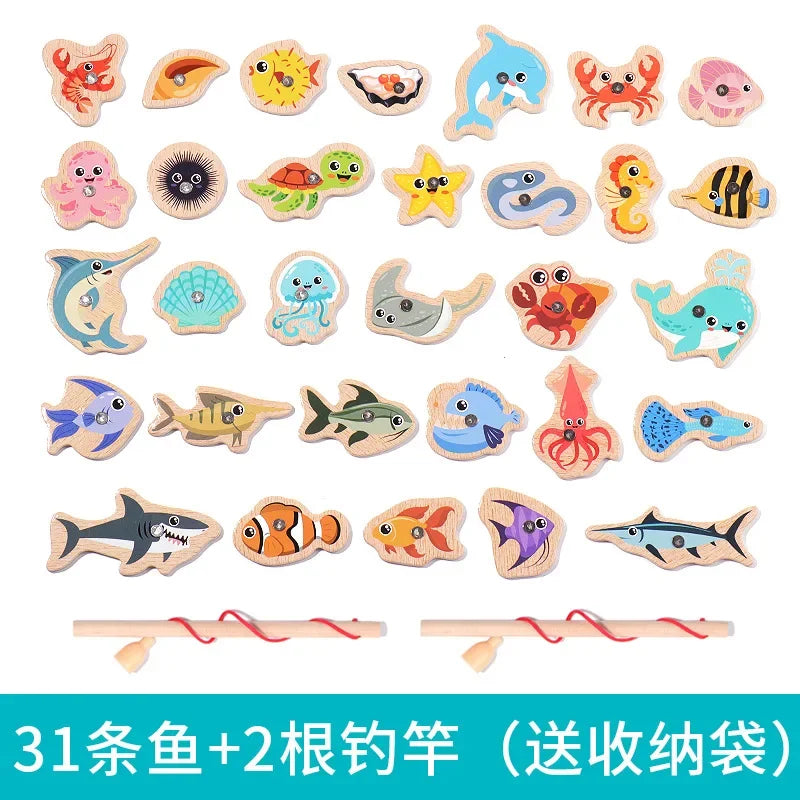 Montessori Wooden Fishing Toy – Marine Life Game