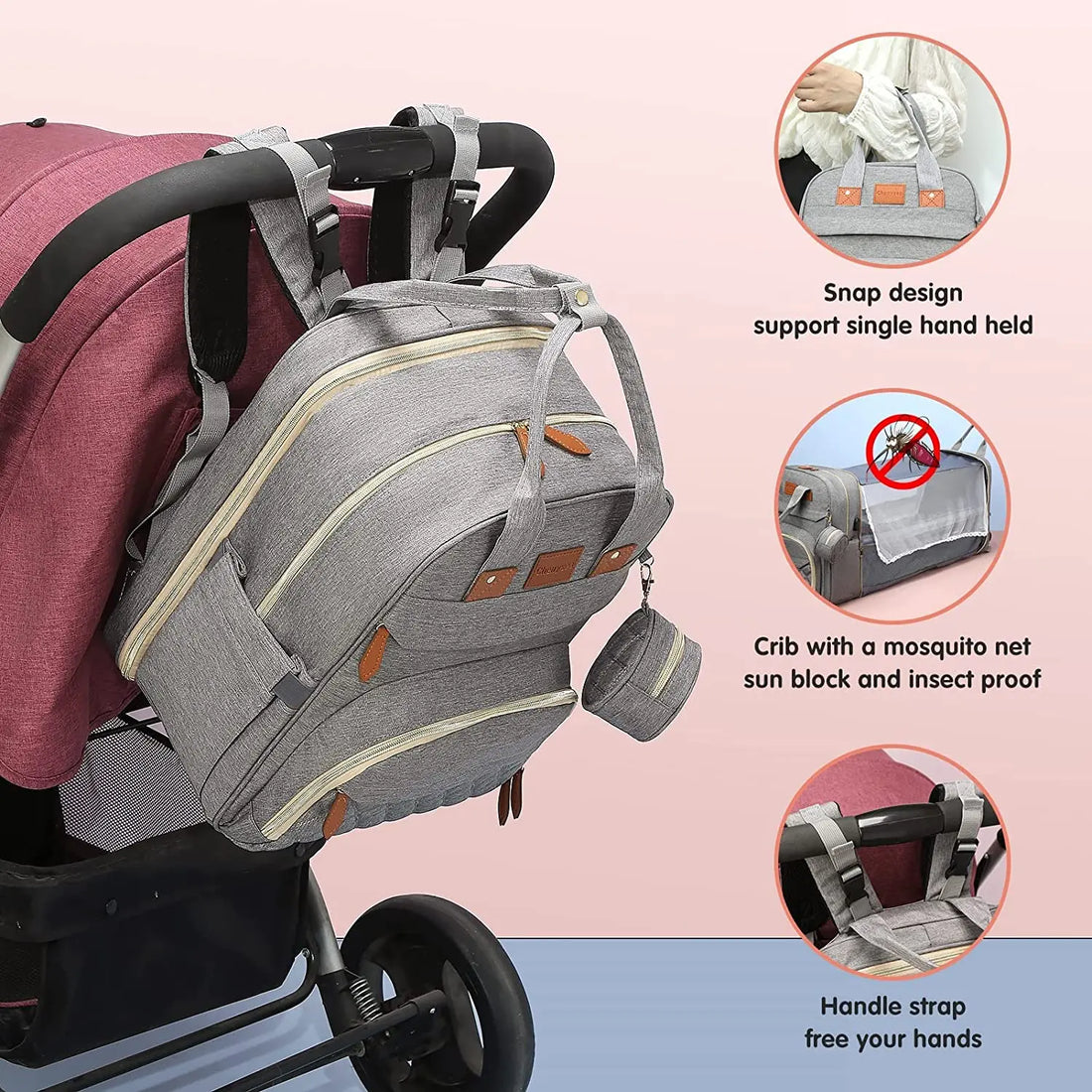 3-in-1 Foldable Diaper Bag Backpack with USB