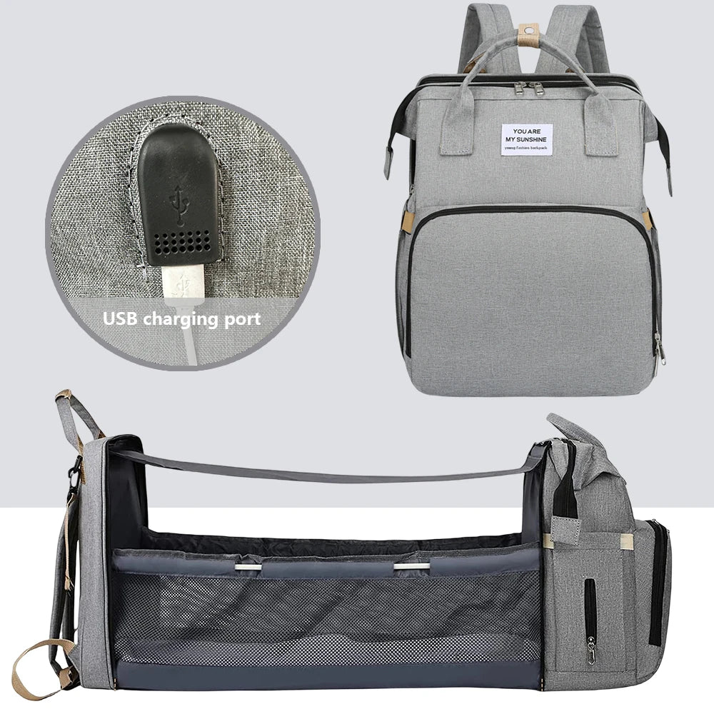 Lightweight Folding Mommy Bag with Crib – Baby Travel Backpack