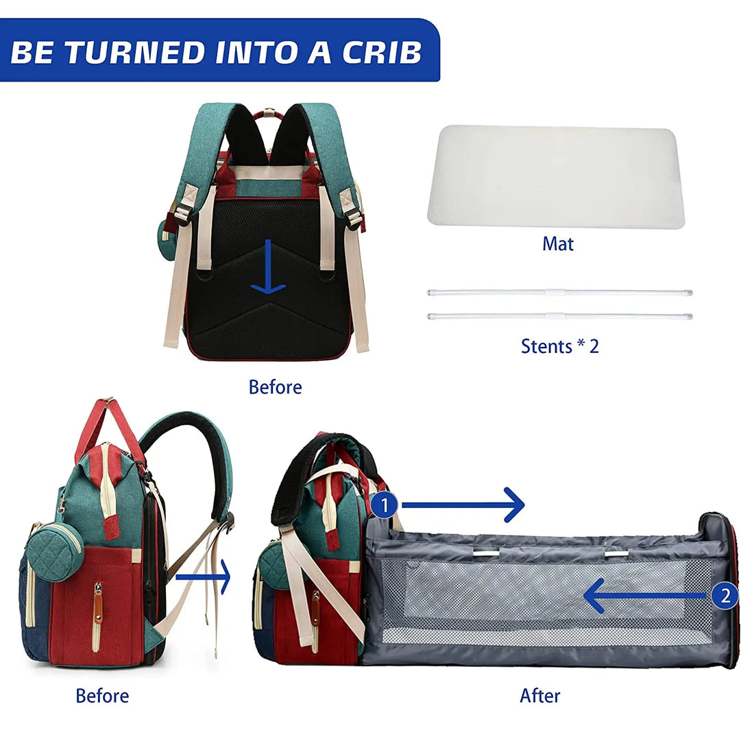 3-in-1 Foldable Diaper Bag Backpack with USB
