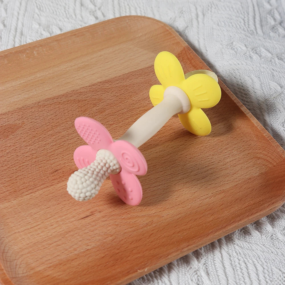2-in-1 Silicone Flower Teether – Soft, BPA-Free Baby Toy